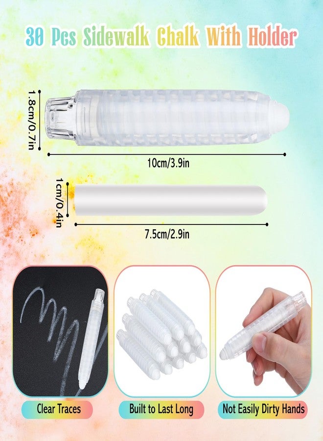 YooNotee 30 Pcs Dustless Chalk for Kids with Holder Sidewalk Chalk Bulk Non-toxic Washable Mess-free Chalkboard Art Tool for Adult Drawing Writing Outdoor Blackboard(White) - Image 2