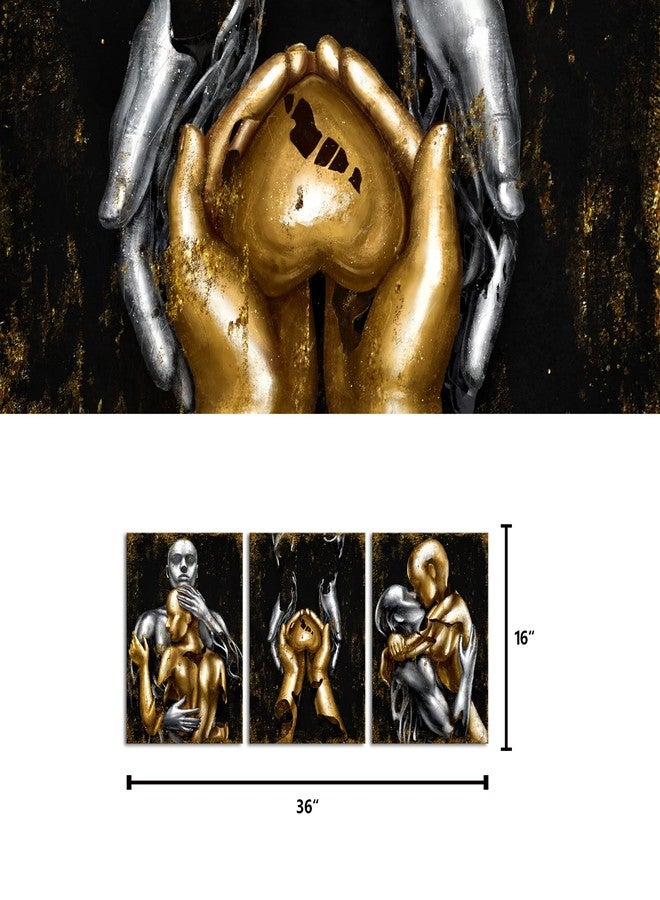 Visual Art Decor Black and Gold Love Decor Grey & Gold Hugging Couple Bedroom Wall Decor Picture Art Prints Framed Canvas Print (Black, 12x16inchx3 Pieces) - Image 5