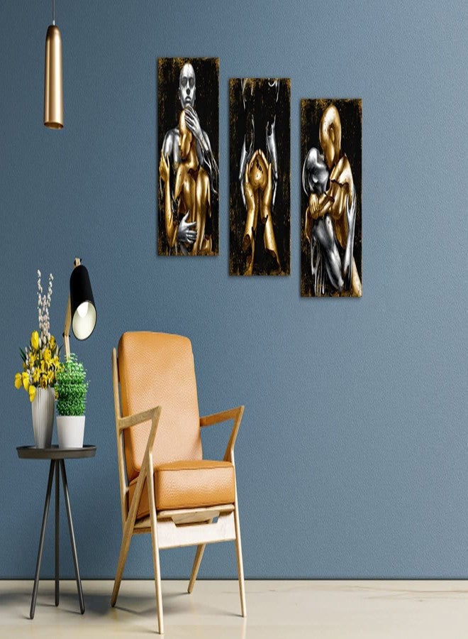 Visual Art Decor Black and Gold Love Decor Grey & Gold Hugging Couple Bedroom Wall Decor Picture Art Prints Framed Canvas Print (Black, 12x16inchx3 Pieces) - Image 3