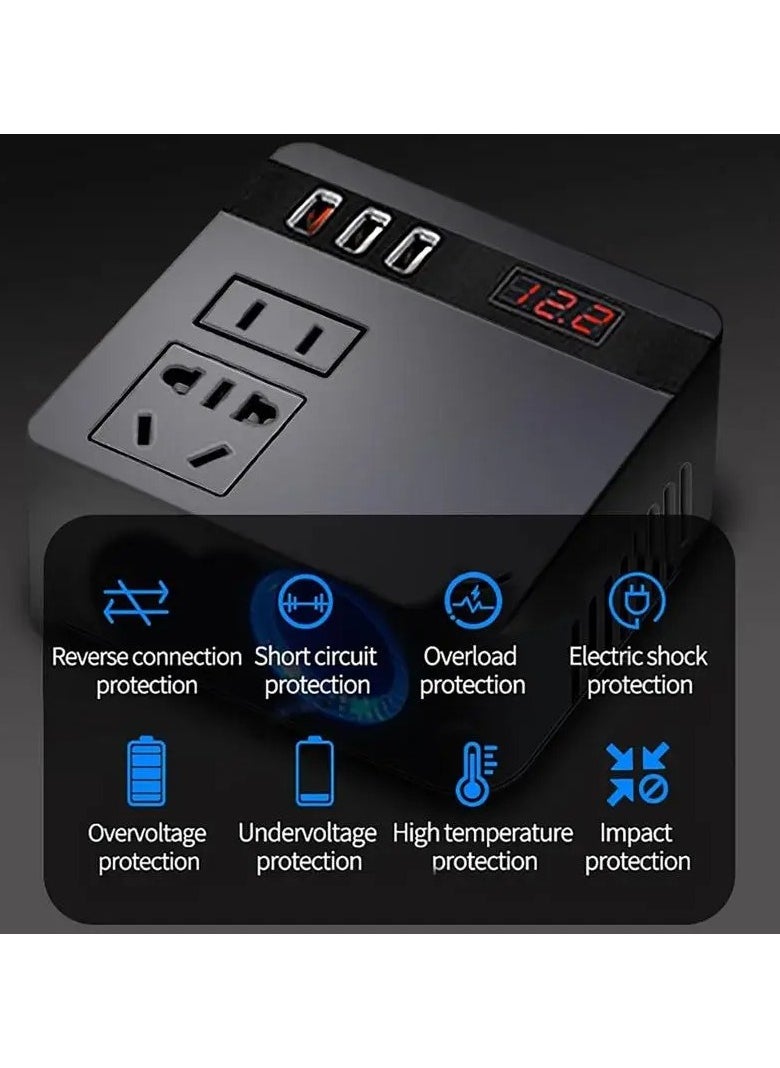 Generic - 150W Car Power Inverter 12V/24V To 220V Cigarette Lighter Power Supply Inverter Adapter With 3 USB Fast Charging Converter - Image 1