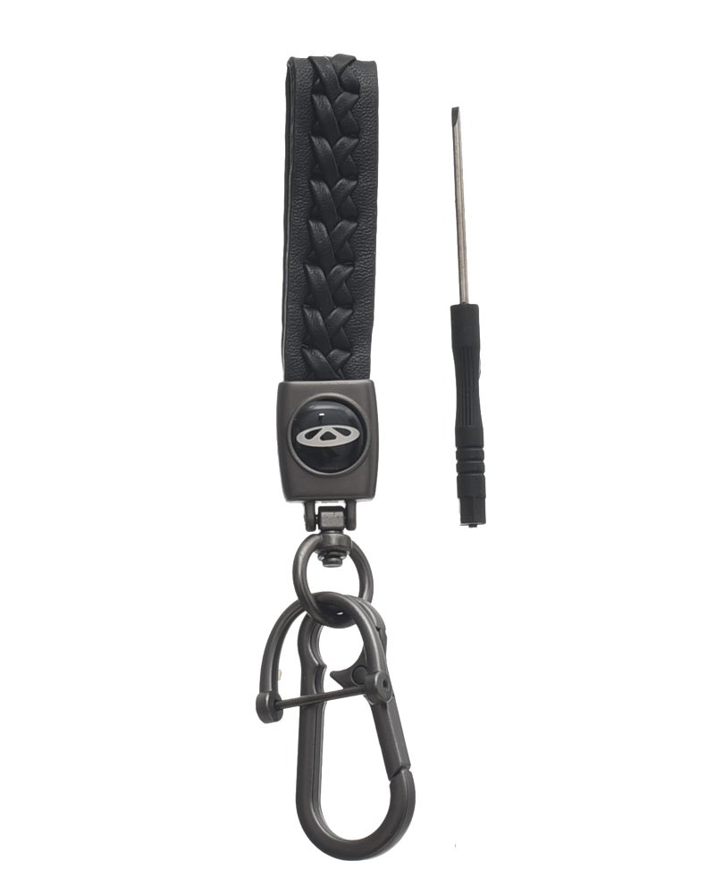 Leather Logo Keychain for Chery Car and Metal Chain Keyring - Black - Image 2