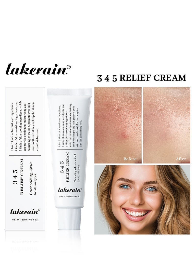 ليكرين - 345 Relief Cream ، كريم الإصلاح المكثف 345 ، كريم حاجز مرطب مهدئ للوجه ، كريم للوجه للعناية بالبشرة للبشرة الجافة والحساسة - ترطيب دائم وإصلاح الحاجز 50 مل - Image 1