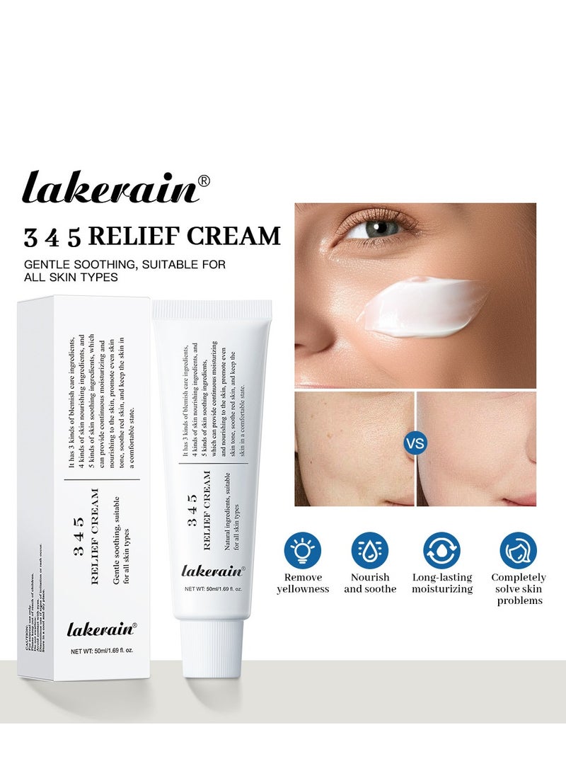 ليكرين - 345 Relief Cream ، كريم الإصلاح المكثف 345 ، كريم حاجز مرطب مهدئ للوجه ، كريم للوجه للعناية بالبشرة للبشرة الجافة والحساسة - ترطيب دائم وإصلاح الحاجز 50 مل - Image 1