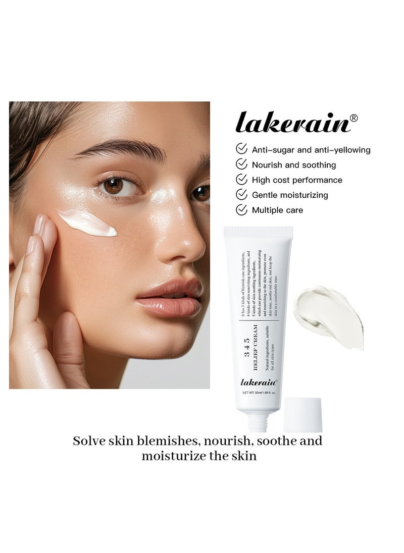 ليكرين - 345 Relief Cream ، كريم الإصلاح المكثف 345 ، كريم حاجز مرطب مهدئ للوجه ، كريم للوجه للعناية بالبشرة للبشرة الجافة والحساسة - ترطيب دائم وإصلاح الحاجز 50 مل - Image 1