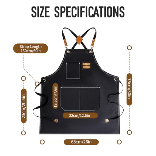 YELEGAI Aprons For Women Men With Large Pockets, Waterproof Cotton Chef Aprons For Cooking Server Grilling Bbq Kitchen Gardening (1, Pure Black) - Image 2