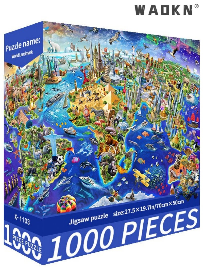 دبليو أيه أو كي أن ألغاز تخفيف الضغط/ألغاز للكبار، 1000 قطعة، ألغاز مناظر طبيعية لمعالم العالم، ديكور منزلي، لعبة كلمات متقاطعة إبداعية، هدية تعليمية للأطفال، ديكور منزلي مناسب للأصدقاء والعائلة - Image 3