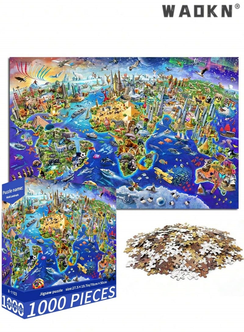 دبليو أيه أو كي أن ألغاز تخفيف الضغط/ألغاز للكبار، 1000 قطعة، ألغاز مناظر طبيعية لمعالم العالم، ديكور منزلي، لعبة كلمات متقاطعة إبداعية، هدية تعليمية للأطفال، ديكور منزلي مناسب للأصدقاء والعائلة - Image 1
