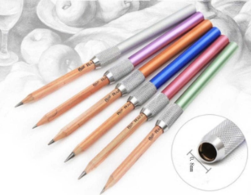 ARROLLIANT Pencil Lengthener Extender Holder FineGood One Head Metal Handle Pen Holder Lengthener, School Office Supplies Art Writing Tool, set of 5pcs - Image 2