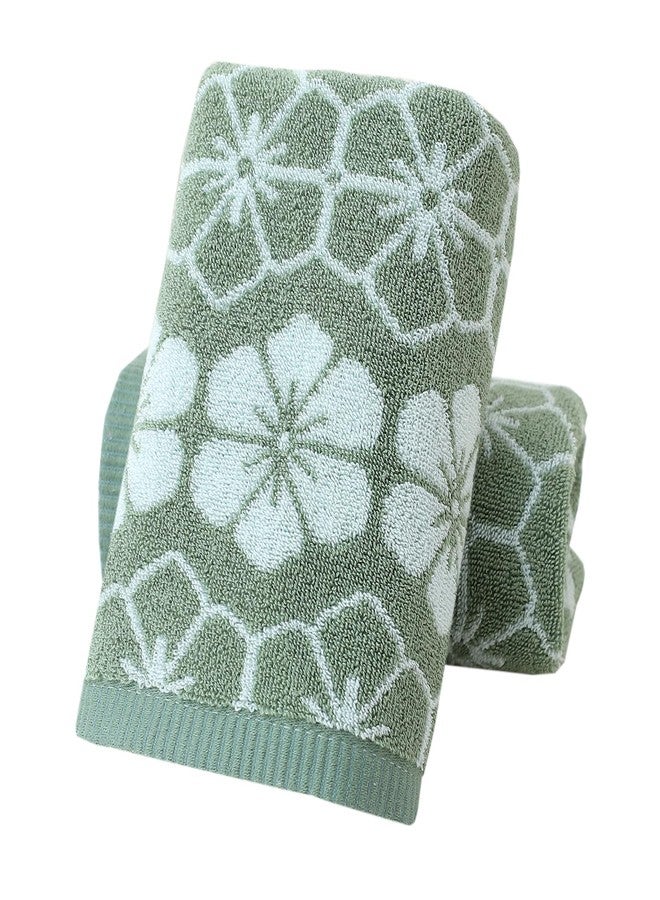Pidada Hand Towels Set of 2 Floral Pattern 100% Cotton Absorbent Soft Decorative Towel for Bathroom (Green) - Image 1