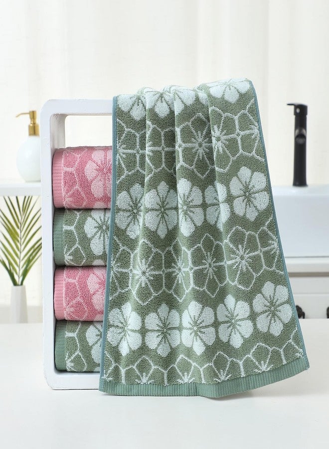 Pidada Hand Towels Set of 2 Floral Pattern 100% Cotton Absorbent Soft Decorative Towel for Bathroom (Green) - Image 2