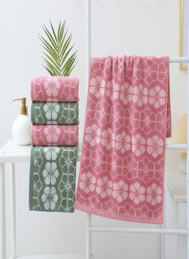 Pidada Hand Towels Set of 2 Floral Pattern 100% Cotton Absorbent Soft Decorative Towel for Bathroom (Green) - Image 4