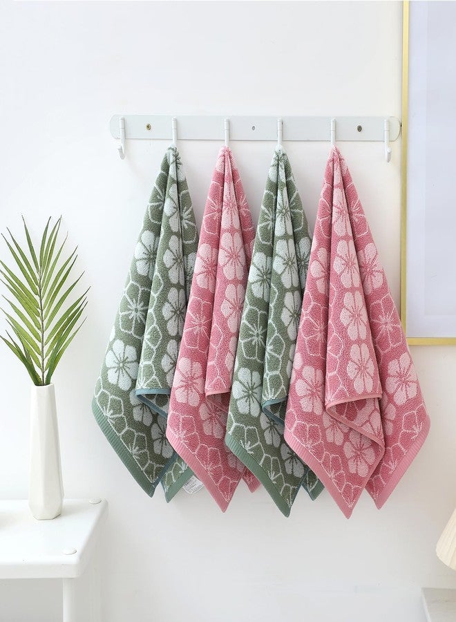 Pidada Hand Towels Set of 2 Floral Pattern 100% Cotton Absorbent Soft Decorative Towel for Bathroom (Green) - Image 5