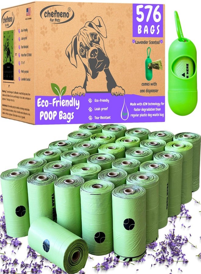 CHEFNENO Biodegradable Doggy Poop Bags with Dispenser (576 Bags) Eco-friendly Dog Waste Pickup Bags Refill Rolls Cat Waste Bags (Green, 32 Rolls, Lavender Scented) - Image 1