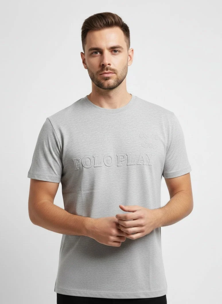 لعب البولو تيشيرت رجالي مطبوع - رمادي