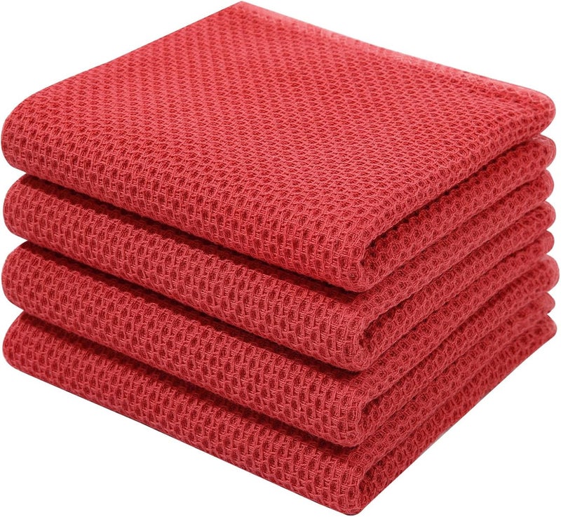 Homaxy 100% Cotton Waffle Weave Kitchen Dish Towels, Ultra Soft Absorbent Quick Drying Cleaning Towel, 13x28 Inches, 4-Pack, Brick Red - Image 1