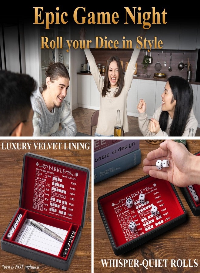 Soar Forge Deluxe Farkle Dice Tray and Storage - Elegant Faux Leather Travel Case with Score Sheets, 2 Sets of Dice, Guide & Velvet Lined Rolling Arena for Many Classic Games (Crimson Red) - Image 3