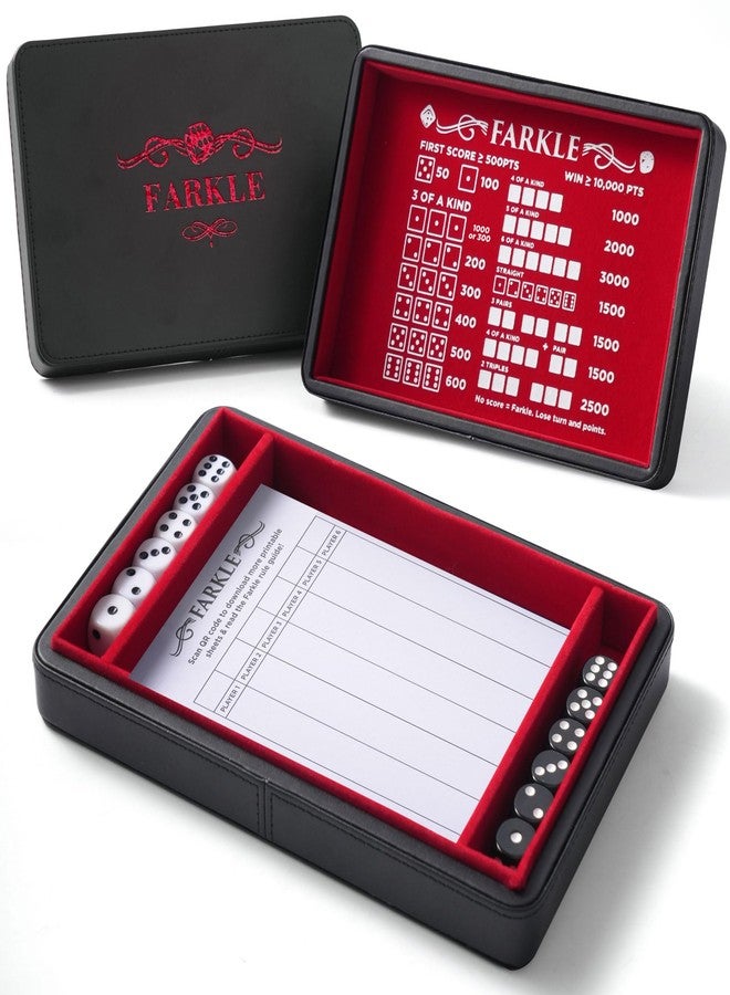 Soar Forge Deluxe Farkle Dice Tray and Storage - Elegant Faux Leather Travel Case with Score Sheets, 2 Sets of Dice, Guide & Velvet Lined Rolling Arena for Many Classic Games (Crimson Red) - Image 1