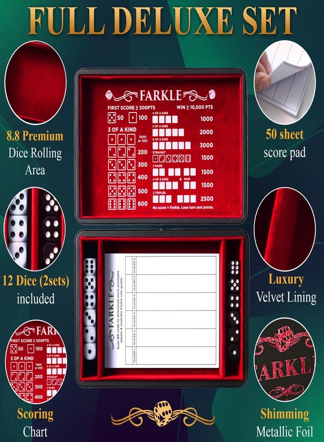 Soar Forge Deluxe Farkle Dice Tray and Storage - Elegant Faux Leather Travel Case with Score Sheets, 2 Sets of Dice, Guide & Velvet Lined Rolling Arena for Many Classic Games (Crimson Red) - Image 2
