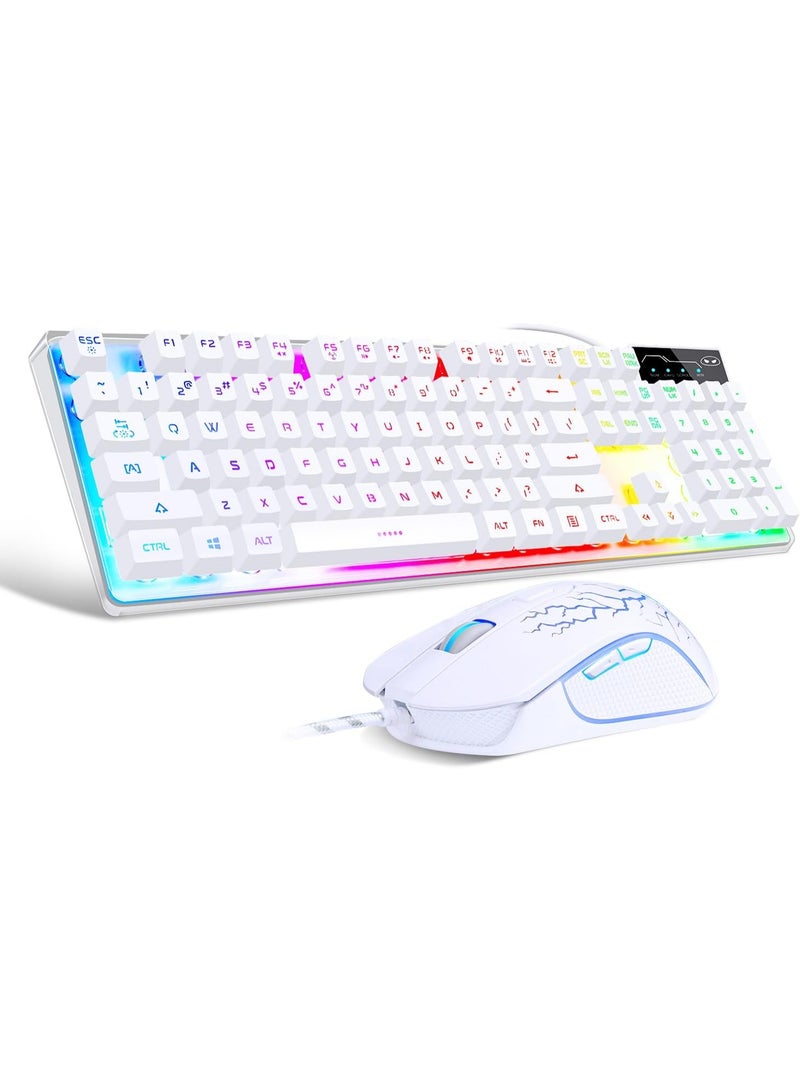 مجموعة كيبورد وماوس للألعاب بإضاءة RGB LED، لوحة مفاتيح سلكية مع ماوس بصري لأجهزة الكمبيوتر واللابتوب، تصميم مريح للاستخدام اليومي والألعاب - Image 1