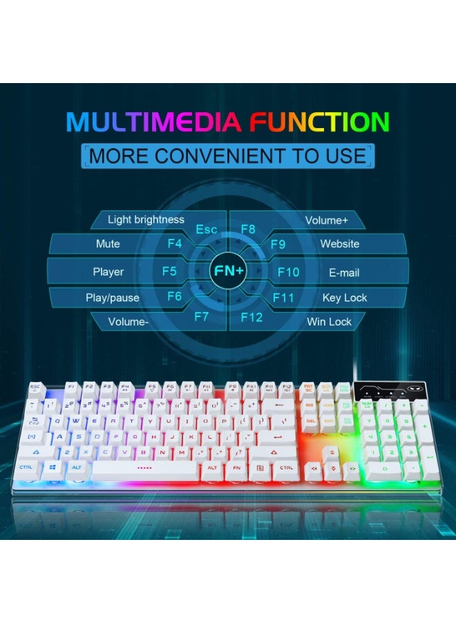 مجموعة كيبورد وماوس للألعاب بإضاءة RGB LED، لوحة مفاتيح سلكية مع ماوس بصري لأجهزة الكمبيوتر واللابتوب، تصميم مريح للاستخدام اليومي والألعاب - Image 3