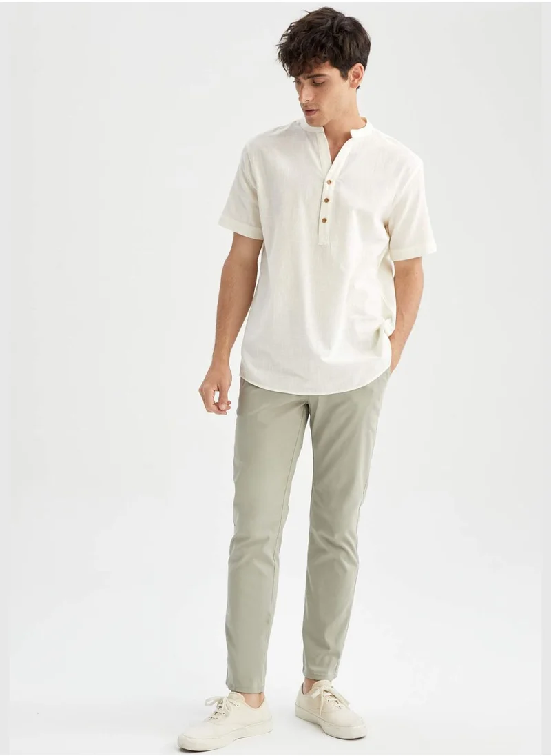 DeFacto Man Modern Fit V-Neck Woven Top Short Sleeve Shirt