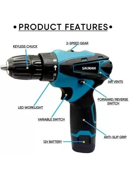 SAURAN HEAVY DUTY 12 V CORDLESS SCREWDRIVER MACHINE WITH KIT SET  - Image 3