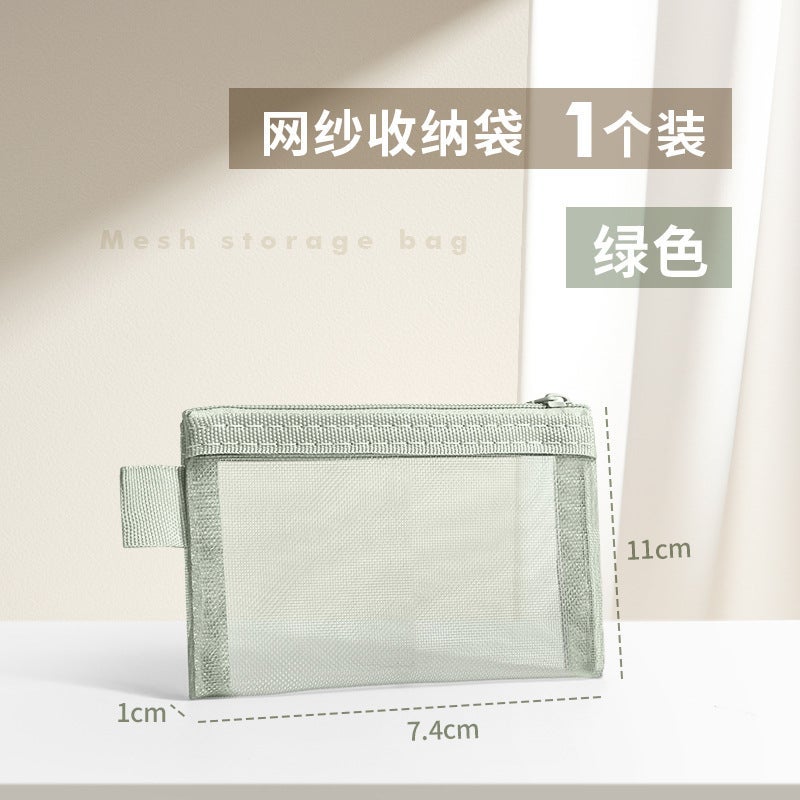 Transparent Mesh Storage Bag Coin Purse Key Bag Bus Card Bag Nylon Portable Toy Cosmetic Storage Bag - Image 1