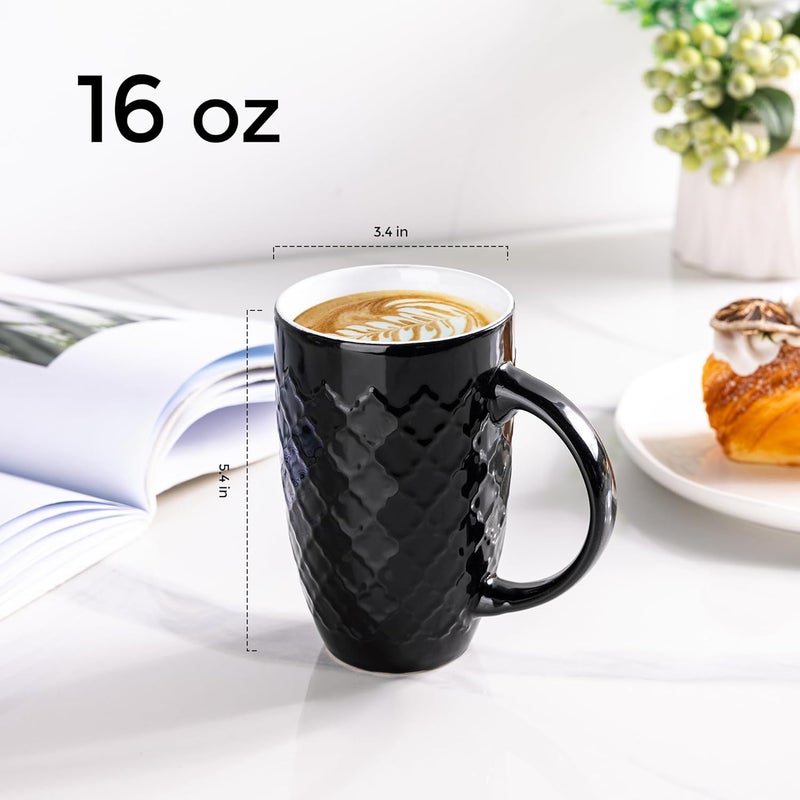 AmorArc Large Coffee Mugs Set of 6 16oz Ceramic Tall Coffee Mugs Set with Textured Geometric Patterns for LatteTeaBeerHot Cocoa Dishwasher  Microwave Safe BlackBlue - Image 2
