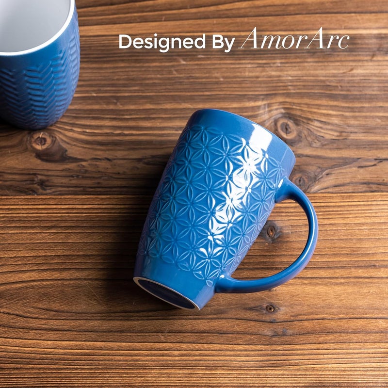 AmorArc Large Coffee Mugs Set of 6 16oz Ceramic Tall Coffee Mugs Set with Textured Geometric Patterns for LatteTeaBeerHot Cocoa Dishwasher  Microwave Safe BlackBlue - Image 4