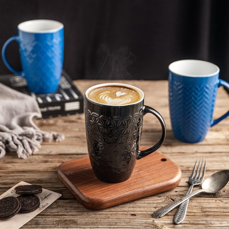AmorArc Large Coffee Mugs Set of 6 16oz Ceramic Tall Coffee Mugs Set with Textured Geometric Patterns for LatteTeaBeerHot Cocoa Dishwasher  Microwave Safe BlackBlue - Image 5