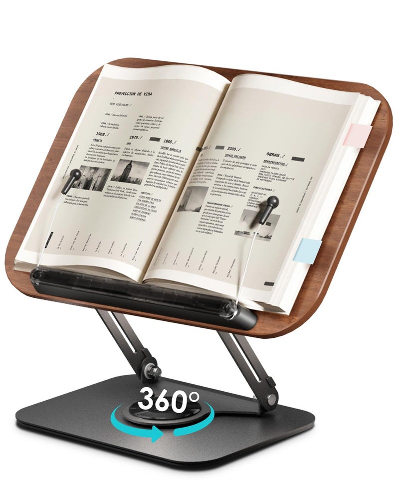 Viozon Book Stand for Reading,Book Holder, Height&Angle Adjustable, 360Â° Rotating Base, Foldable and Portable, Lightweight for Office, Kitchen, School Textbook, Recipe, Magazine,Kindle,Tablet DW - Image 1