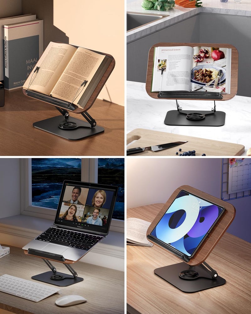 Viozon Book Stand for Reading,Book Holder, Height&Angle Adjustable, 360Â° Rotating Base, Foldable and Portable, Lightweight for Office, Kitchen, School Textbook, Recipe, Magazine,Kindle,Tablet DW - Image 3
