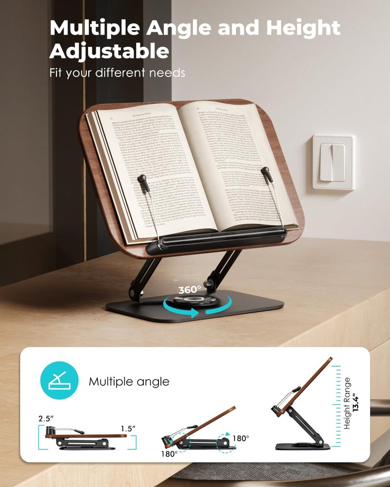 Viozon Book Stand for Reading,Book Holder, Height&Angle Adjustable, 360Â° Rotating Base, Foldable and Portable, Lightweight for Office, Kitchen, School Textbook, Recipe, Magazine,Kindle,Tablet DW - Image 4