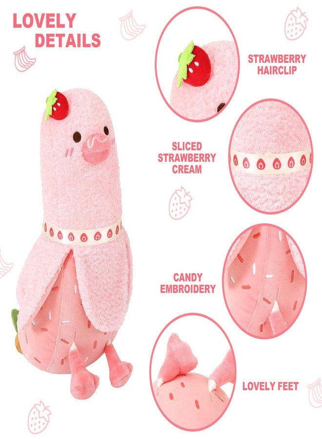 PEACH CAT Strawberry Cake Banana Duck Plush Pillow with Cream Candy Body Plushies Toy Cute Stuffed Animals Gifts for Kids Pink 19.7" - Image 3
