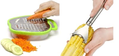 RUSEELA Stainless Steel Corn Piller & 3-in-1 Vegetable Grater Set with Storage Box | Kitchen Tool Combo for Daily Use (Pack of 2) - Image 1