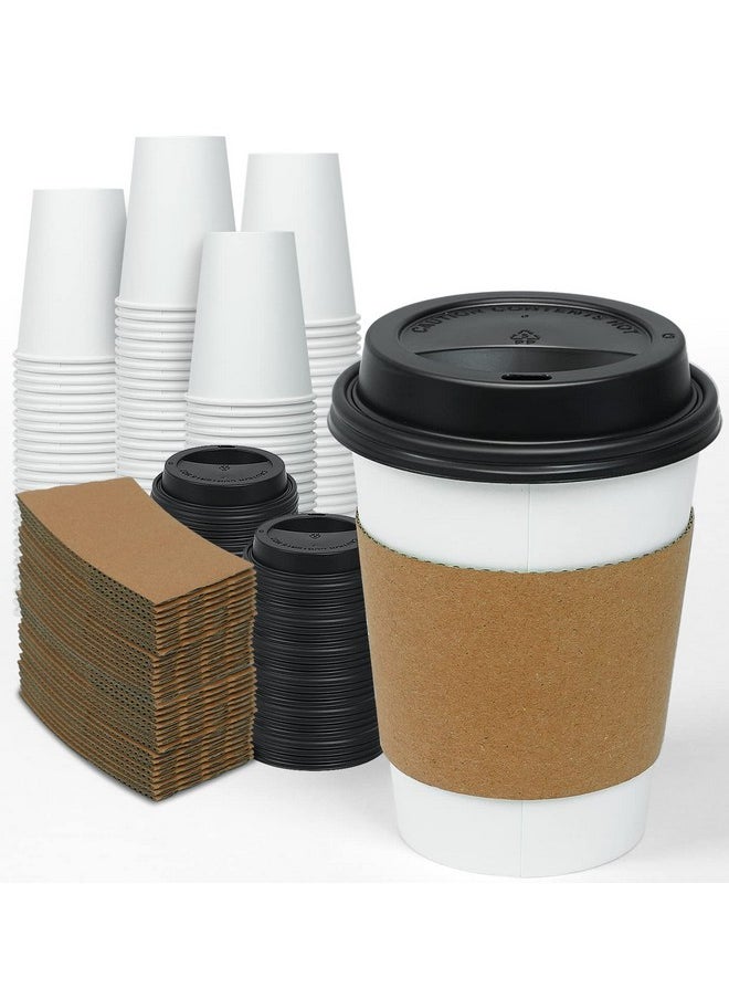 Ginkgo Ginkgo [100 Pack 12 oz Disposable Thickened Paper Coffee Cups with Lids and Sleeves, To Go Hot Coffee Cups for Home, Office, Wedding and Cafes  - Image 1