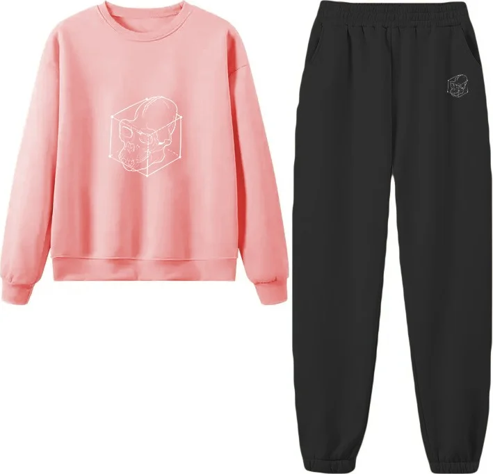 DogFish Tracksuit Set Oversize Skull Printed Tracksuit Set,lover,couple Combination Pink