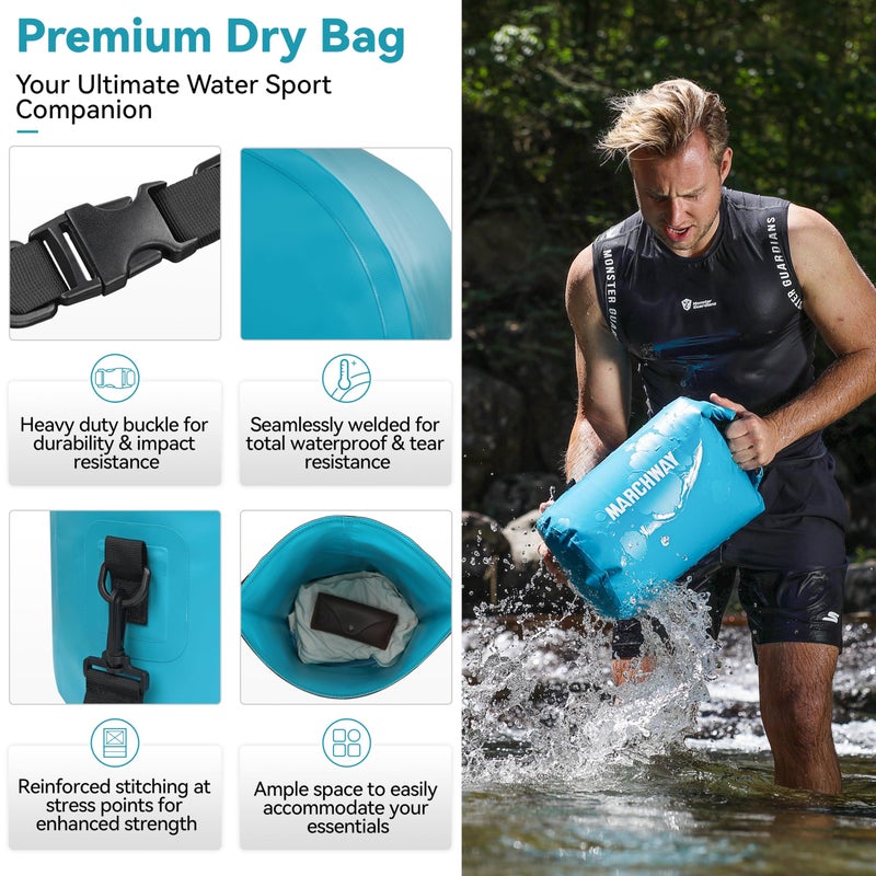 MARCHWAY Floating Waterproof Dry Bag Backpack 5L/10L/20L/30L/40L, Roll Top Sack Keeps Gear Dry for Kayaking, Rafting, Boating, Swimming, Camping, Hiking, Beach, Fishing (Teal, 5L) - Image 2
