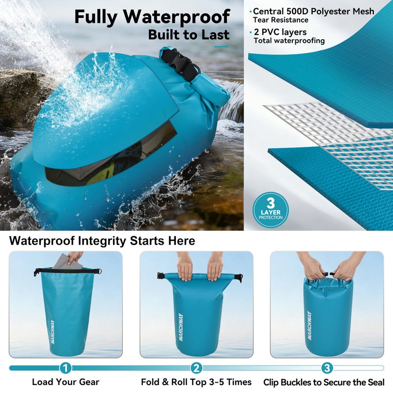MARCHWAY Floating Waterproof Dry Bag Backpack 5L/10L/20L/30L/40L, Roll Top Sack Keeps Gear Dry for Kayaking, Rafting, Boating, Swimming, Camping, Hiking, Beach, Fishing (Teal, 5L) - Image 3