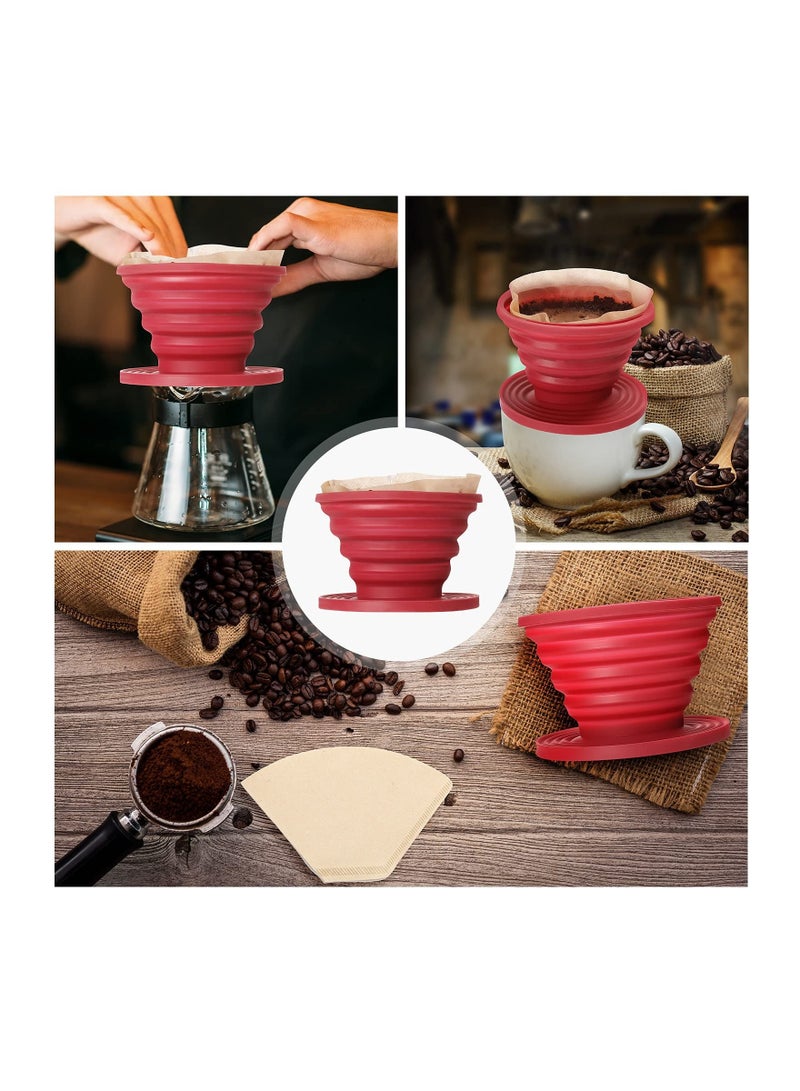 Y&D Collapsible Coffee Dripper, Easy Red Manual Brew Maker, with 40 PCS Unbleached Paper Filters Filter, Reusable Silicone for Hiking, Camping, Home, Office (2PCS)  - Image 2