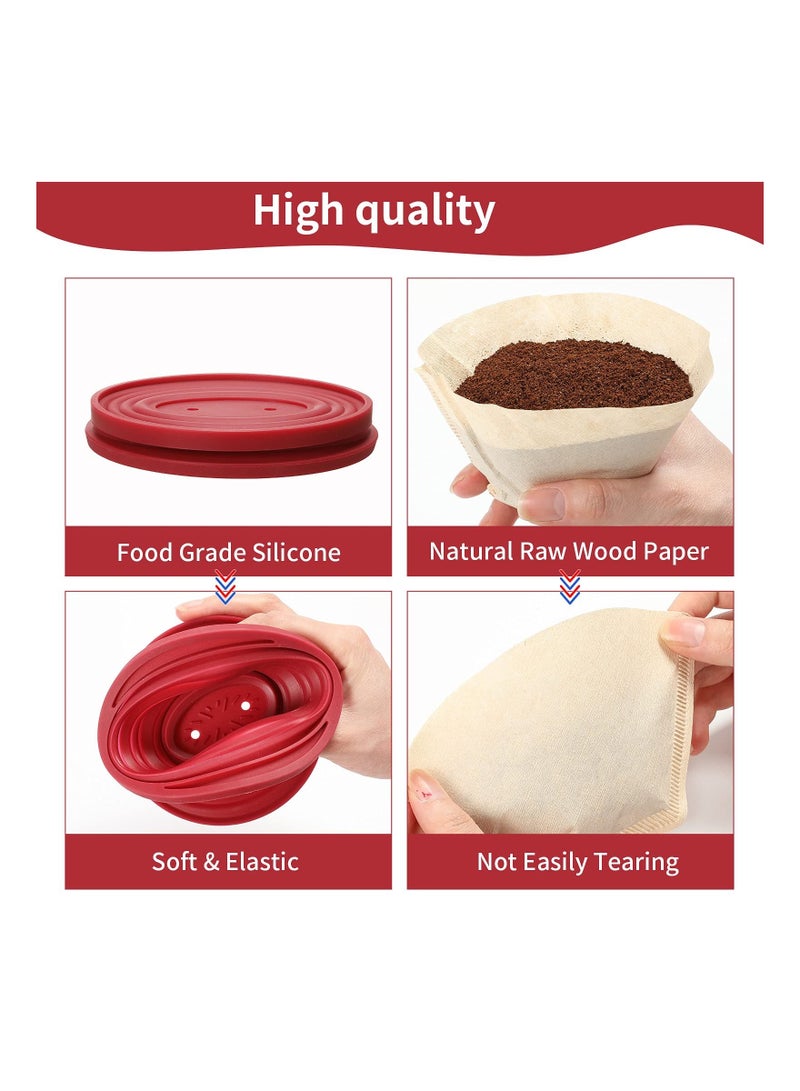 Y&D Collapsible Coffee Dripper, Easy Red Manual Brew Maker, with 40 PCS Unbleached Paper Filters Filter, Reusable Silicone for Hiking, Camping, Home, Office (2PCS)  - Image 5