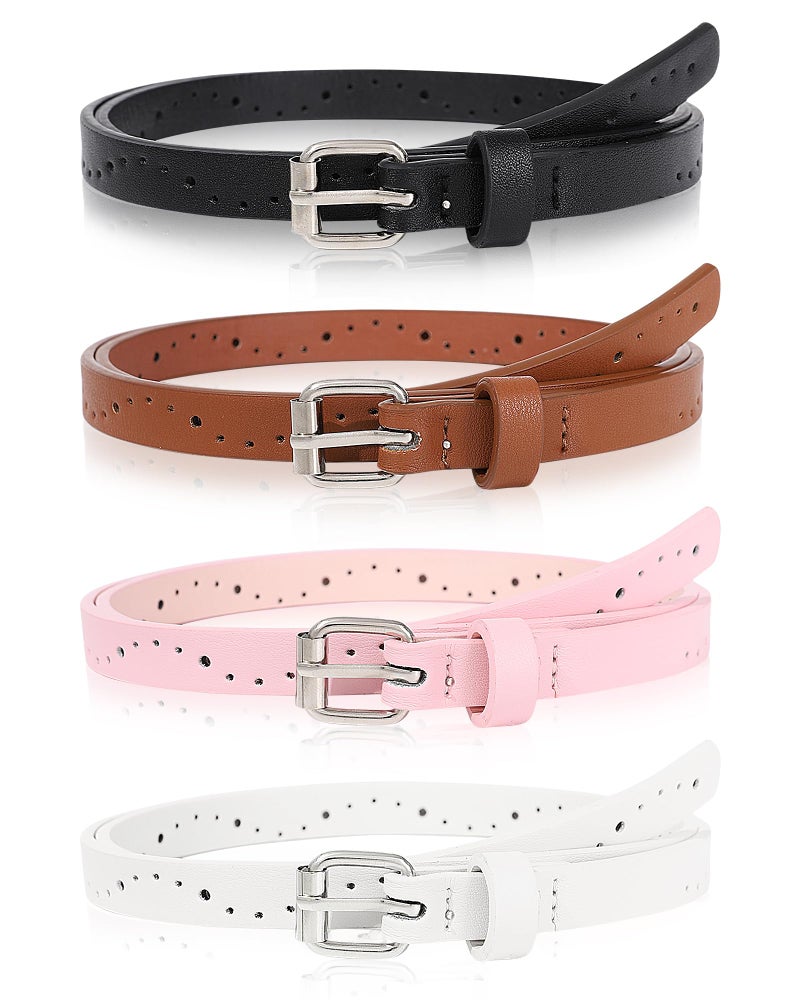 Kajeer Kids Belt for Girls,4 Pcs Durable PU Leather Belt Metal Buckle Heart Circle Hole Youth Toddler Belt for Uniform Casual - Image 1