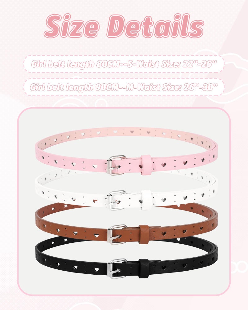 Kajeer Kids Belt for Girls,4 Pcs Durable PU Leather Belt Metal Buckle Heart Circle Hole Youth Toddler Belt for Uniform Casual - Image 4