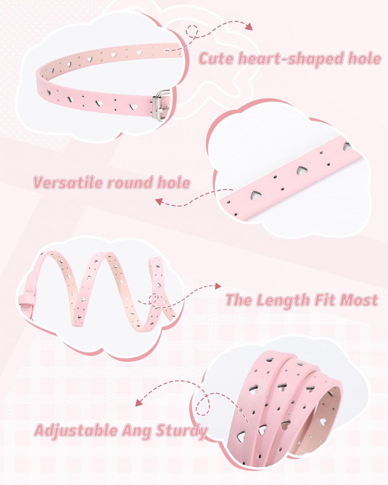 Kajeer Kids Belt for Girls,4 Pcs Durable PU Leather Belt Metal Buckle Heart Circle Hole Youth Toddler Belt for Uniform Casual - Image 5