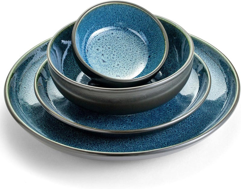 Sango Resona 16Piece Blue Stoneware Dinnerware Set  Service for 4 Plate and Bowl Set Delicate Blue Interior Microwave  Dishwasher Safe for Everyday Dining  Entertainment - Image 3