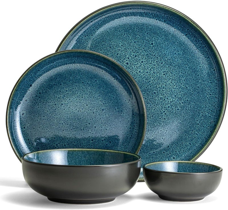 Sango Resona 16Piece Blue Stoneware Dinnerware Set  Service for 4 Plate and Bowl Set Delicate Blue Interior Microwave  Dishwasher Safe for Everyday Dining  Entertainment - Image 2