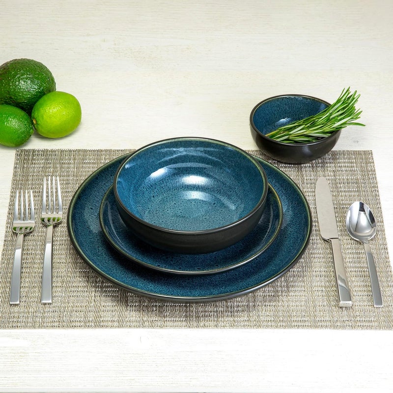 Sango Resona 16Piece Blue Stoneware Dinnerware Set  Service for 4 Plate and Bowl Set Delicate Blue Interior Microwave  Dishwasher Safe for Everyday Dining  Entertainment - Image 5