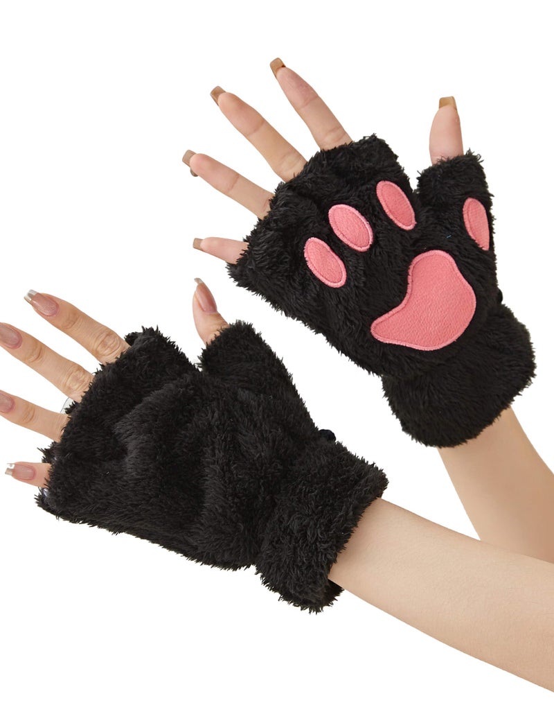OTPEH Cat Paws Gloves Fingerless Bear Furry Paw Cute Hand Gear Cosplay Costume Accessories - Image 1