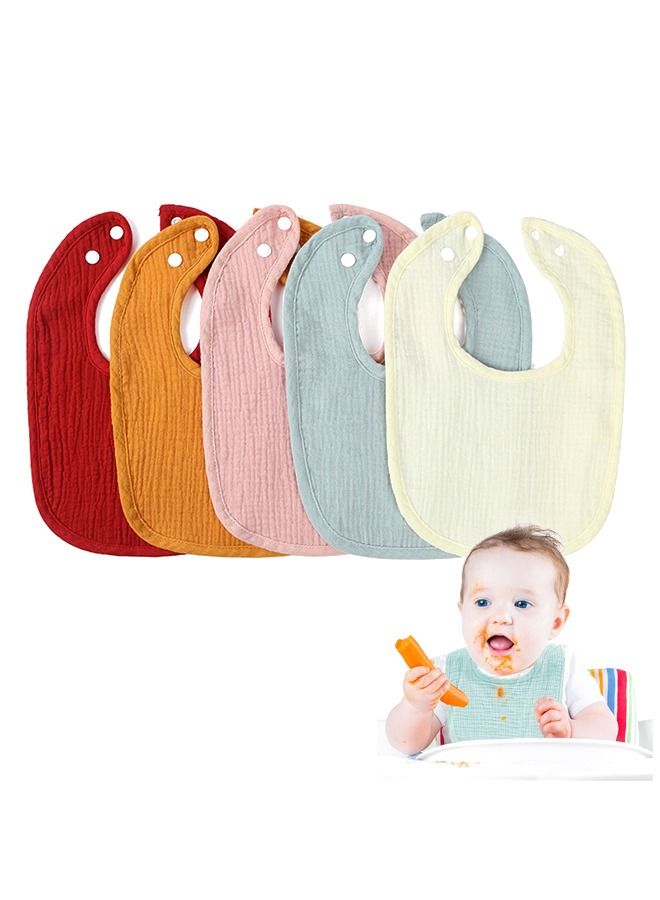 5Pcs Pure Cotton Baby Bibs Absorbent Bandana Drool Bibs for Toddlers Stylish Teething and Drooling Bibs for 0 to 36 Months of Age Red Orange Pink Blue Yellow  - Image 1