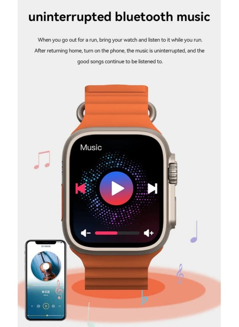 ساعه ذكيه X8+ الترا الجيل 8 (برتقالي) مزوده بشاحن وايرلس وتعمل من خلال تطبيق Wearfit pro